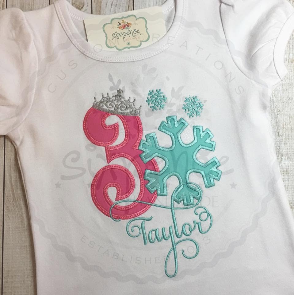 ICE PRINCESS BIRTHDAY APPLIQUÉ SHIRT - PERSONALIZED CUSTOM DESIGN