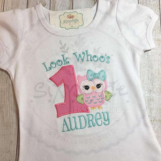 LOOK WHO'S ONE BIRTHDAY APPLIQUÉ SHIRT - PERSONALIZED CUSTOM DESIGN