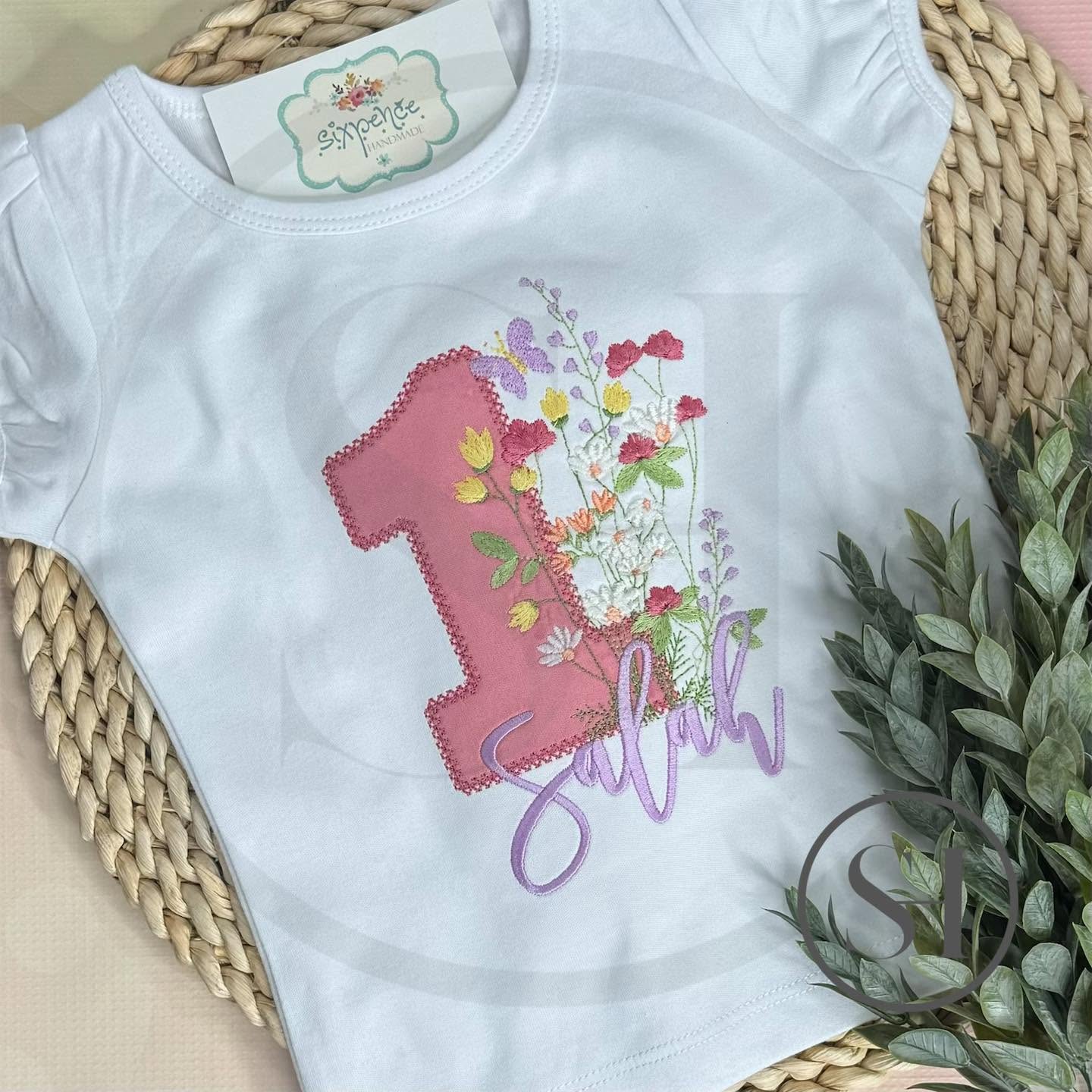 WILDFLOWERS BIRTHDAY APPLIQUÉ SHIRT - PERSONALIZED CUSTOM DESIGN