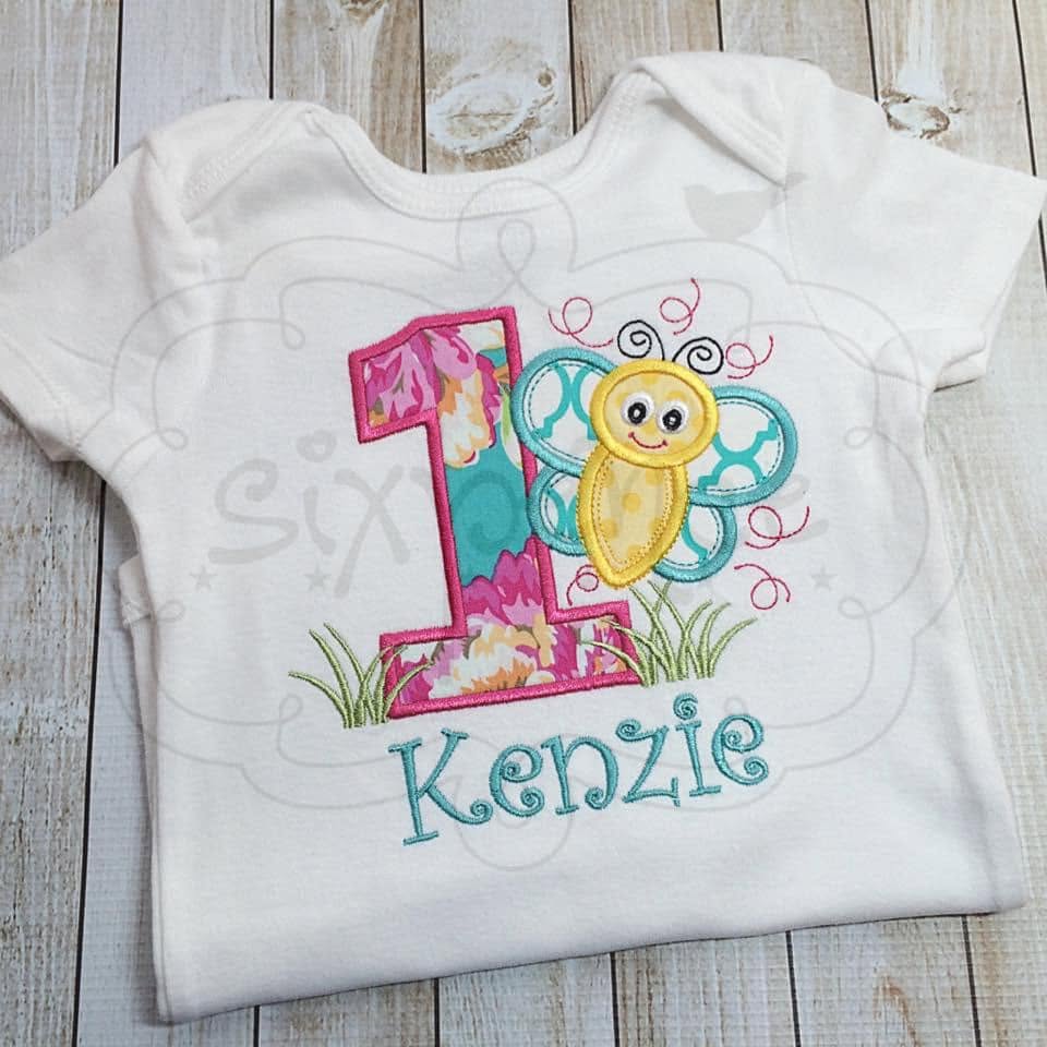 BUTTERFLY BIRTHDAY APPLIQUÉ SHIRT - PERSONALIZED CUSTOM DESIGN