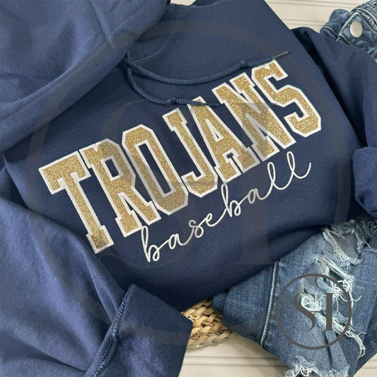 GLITTER VARSITY APPLIQUÉ WITH SCRIPT EMBROIDERY - BUILD YOUR OWN CUSTOM SHIRT