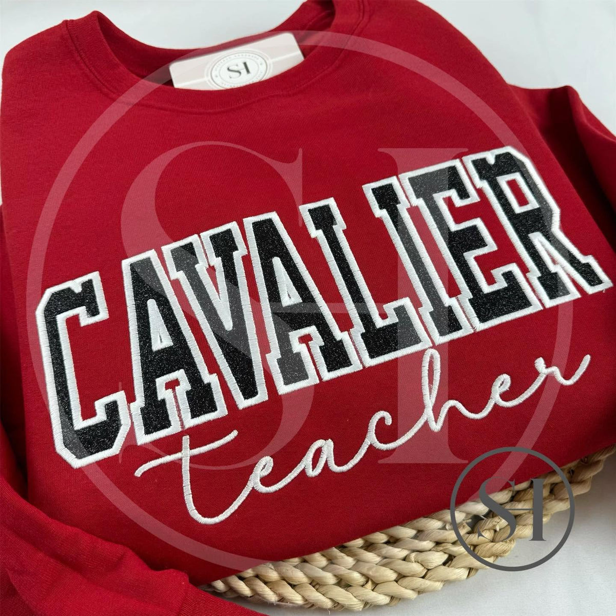 GLITTER VARSITY APPLIQUÉ WITH SCRIPT EMBROIDERY - BUILD YOUR OWN CUSTOM SHIRT