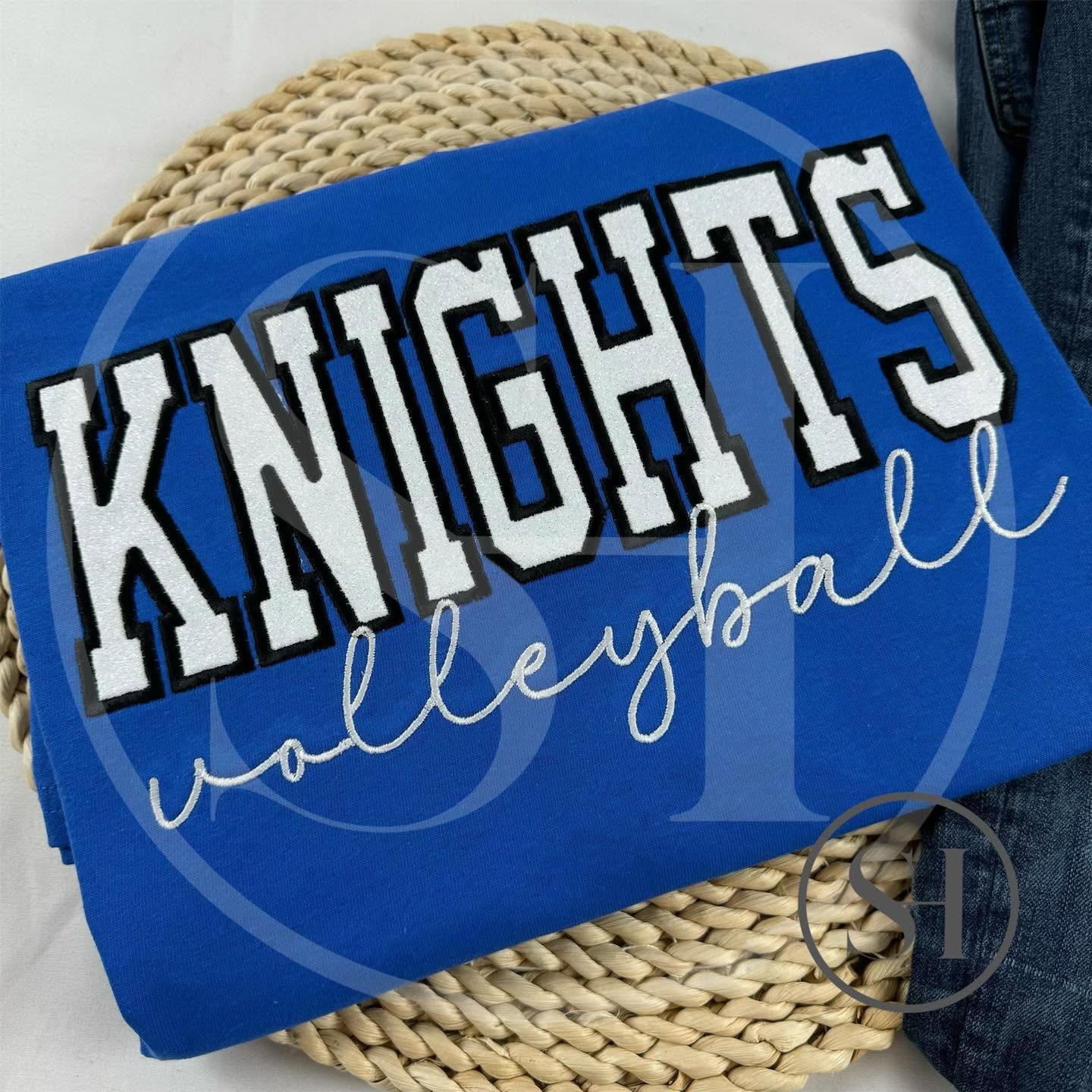 GLITTER VARSITY APPLIQUÉ WITH SCRIPT EMBROIDERY - BUILD YOUR OWN CUSTOM SHIRT