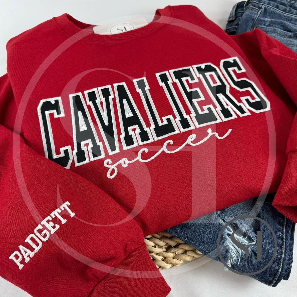 GLITTER VARSITY APPLIQUÉ WITH SCRIPT EMBROIDERY - BUILD YOUR OWN CUSTOM SHIRT
