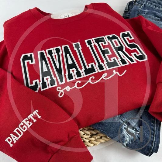GLITTER VARSITY APPLIQUÉ WITH SCRIPT EMBROIDERY - BUILD YOUR OWN CUSTOM SHIRT