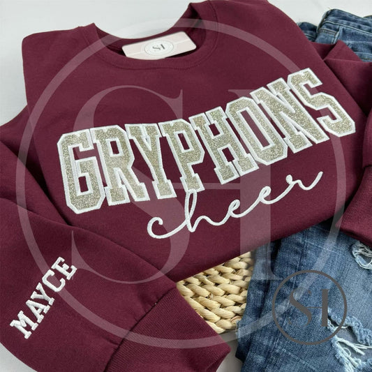 GLITTER VARSITY APPLIQUÉ WITH SCRIPT EMBROIDERY - BUILD YOUR OWN CUSTOM SHIRT