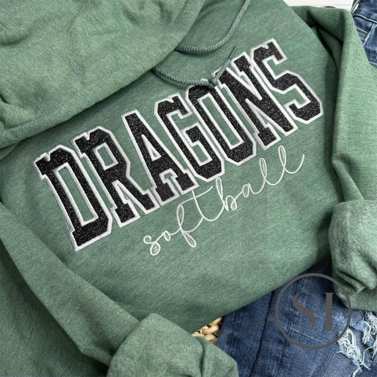 GLITTER VARSITY APPLIQUÉ WITH SCRIPT EMBROIDERY - BUILD YOUR OWN CUSTOM SHIRT