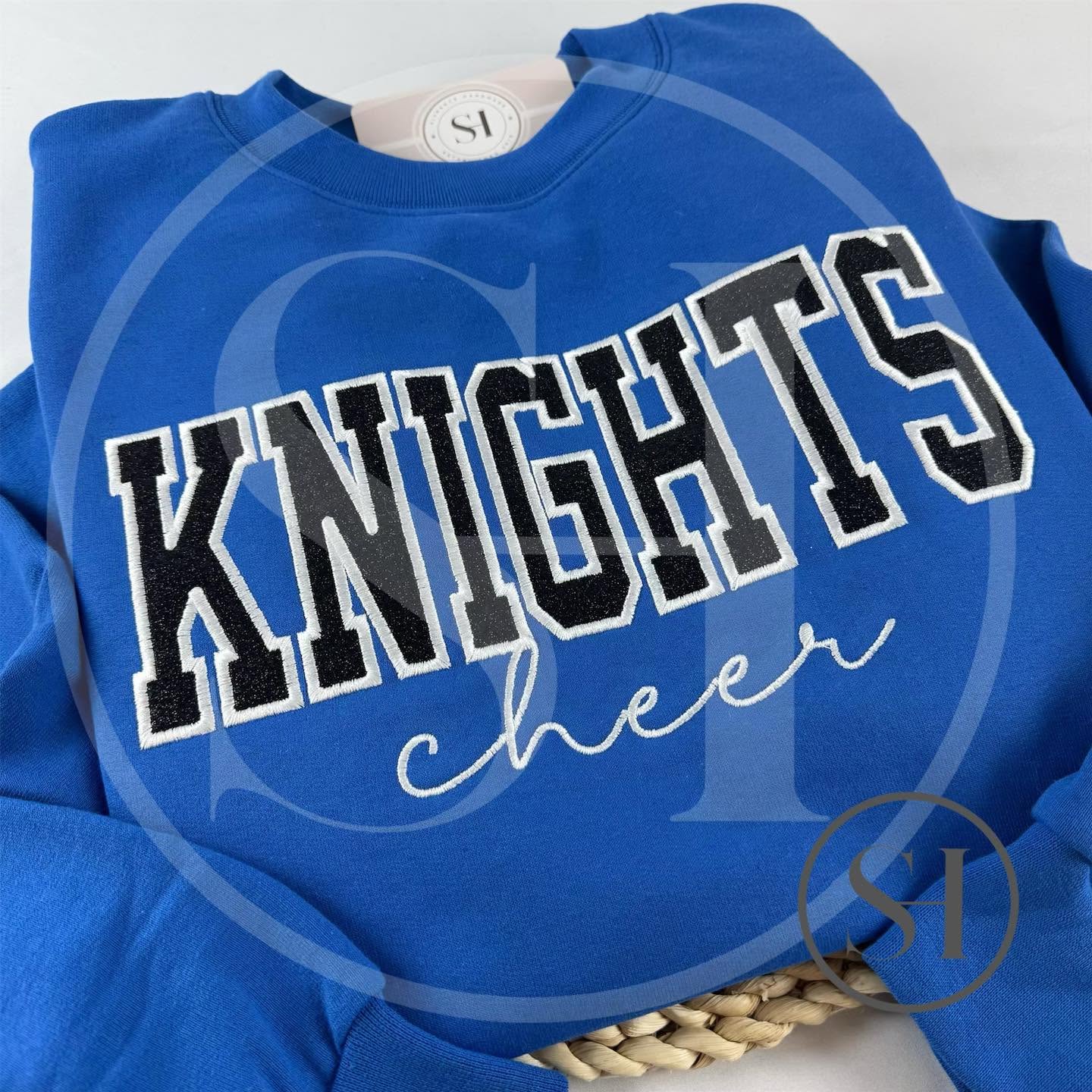 GLITTER VARSITY APPLIQUÉ WITH SCRIPT EMBROIDERY - BUILD YOUR OWN CUSTOM SHIRT