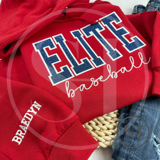 GLITTER VARSITY APPLIQUÉ WITH SCRIPT EMBROIDERY - BUILD YOUR OWN CUSTOM SHIRT