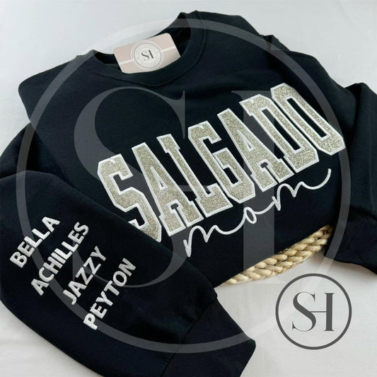 GLITTER VARSITY APPLIQUÉ WITH SCRIPT EMBROIDERY - BUILD YOUR OWN CUSTOM SHIRT