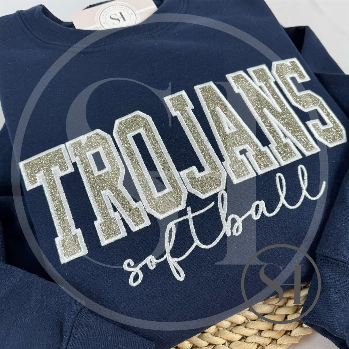 GLITTER VARSITY APPLIQUÉ WITH SCRIPT EMBROIDERY - BUILD YOUR OWN CUSTOM SHIRT