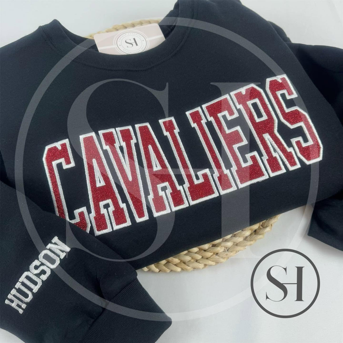 GLITTER VARSITY APPLIQUÉ WITH SCRIPT EMBROIDERY - BUILD YOUR OWN CUSTOM SHIRT
