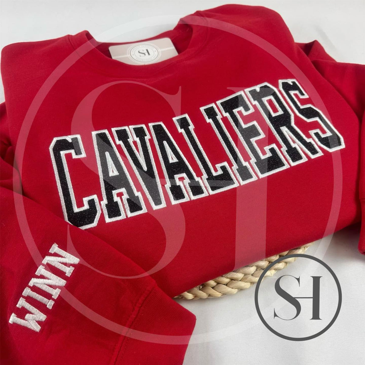 GLITTER VARSITY APPLIQUÉ WITH SCRIPT EMBROIDERY - BUILD YOUR OWN CUSTOM SHIRT