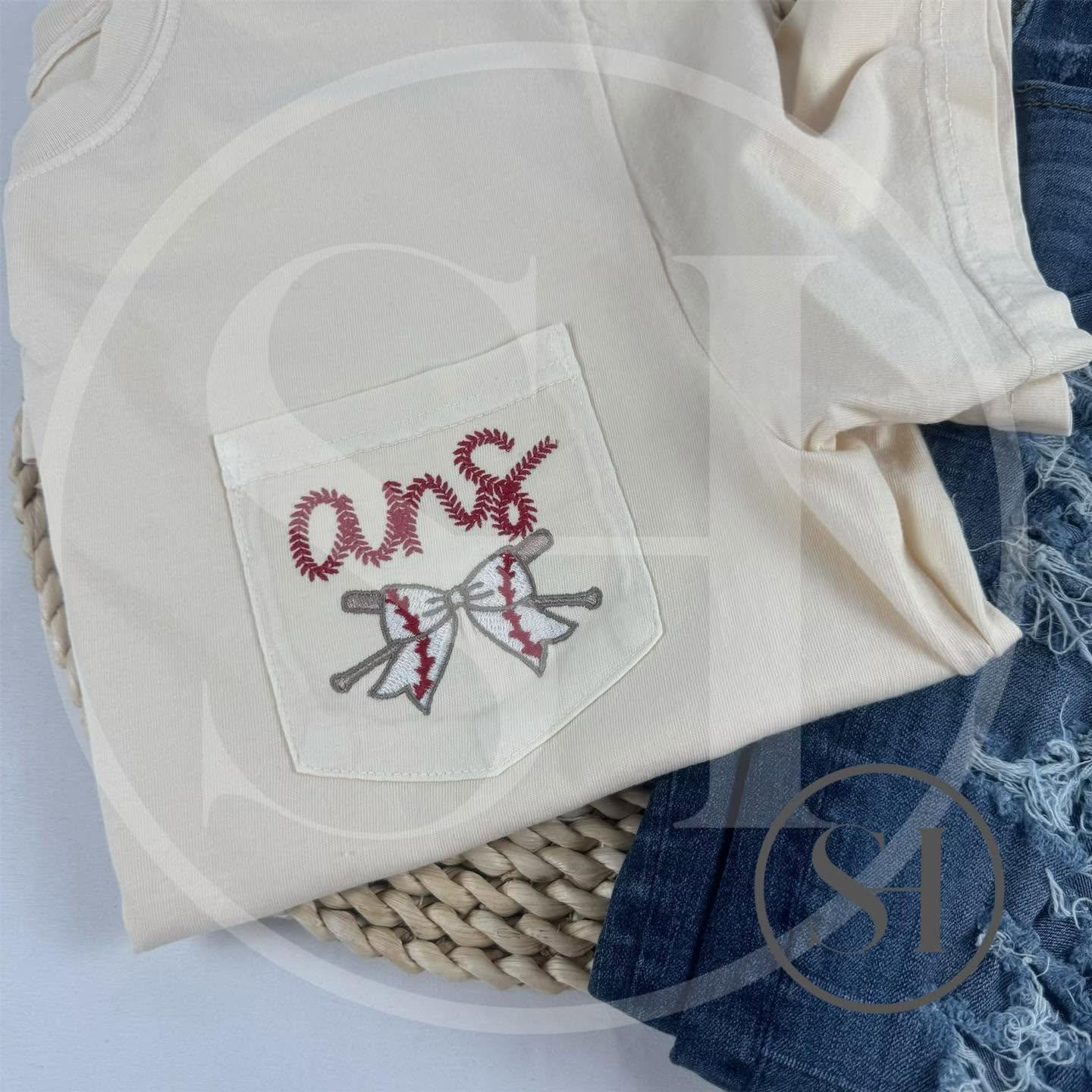 EMBROIDERED BASEBALL BOW & BATS WITH MONOGRAM - CUSTOM SHIRT