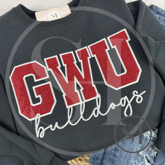 GLITTER VARSITY APPLIQUÉ WITH SCRIPT EMBROIDERY - BUILD YOUR OWN CUSTOM SHIRT