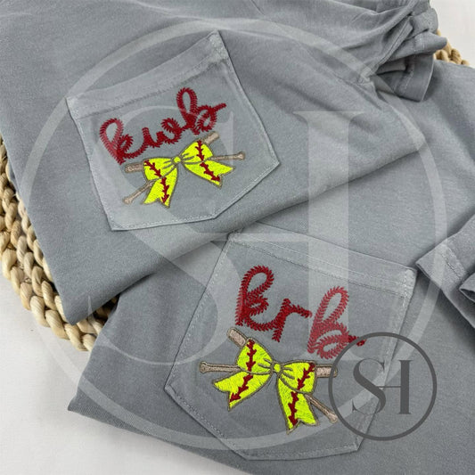 EMBROIDERED SOFTBALL BOW & BATS WITH MONOGRAM - CUSTOM SHIRT