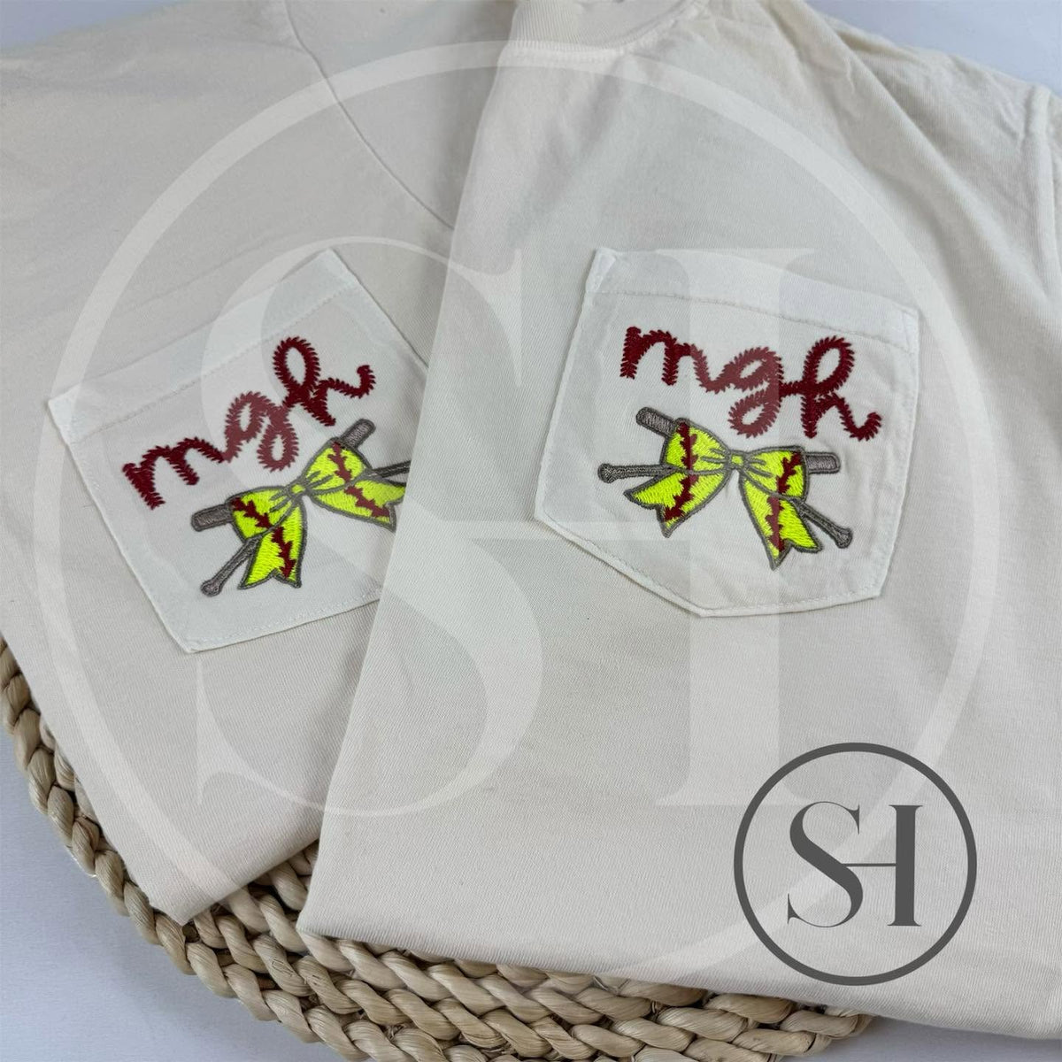 EMBROIDERED SOFTBALL BOW & BATS WITH MONOGRAM - CUSTOM SHIRT