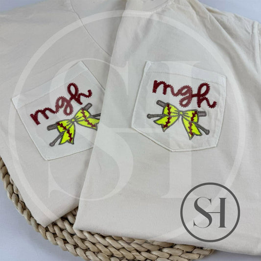 EMBROIDERED SOFTBALL BOW & BATS WITH MONOGRAM - CUSTOM SHIRT