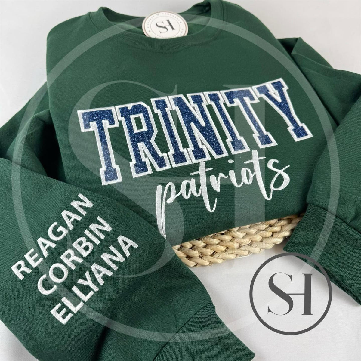 GLITTER VARSITY APPLIQUÉ WITH SCRIPT EMBROIDERY - BUILD YOUR OWN CUSTOM SHIRT