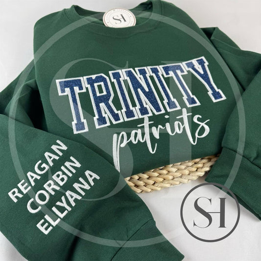 GLITTER VARSITY APPLIQUÉ WITH SCRIPT EMBROIDERY - BUILD YOUR OWN CUSTOM SHIRT