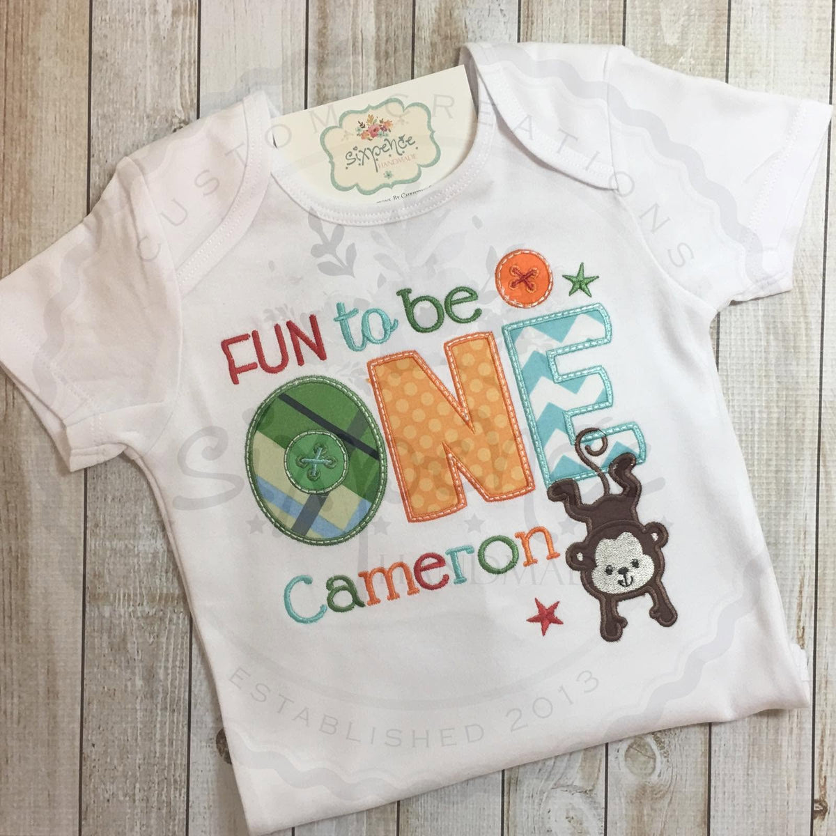 FUN TO BE ONE MONKEY BIRTHDAY APPLIQUÉ SHIRT - PERSONALIZED CUSTOM DESIGN
