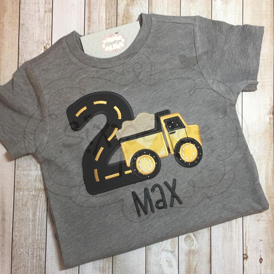 CONSTRUCTION DUMP TRUCK BIRTHDAY APPLIQUÉ SHIRT - PERSONALIZED CUSTOM DESIGN