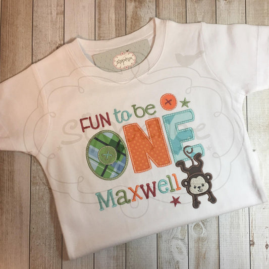 FUN TO BE ONE MONKEY BIRTHDAY APPLIQUÉ SHIRT - PERSONALIZED CUSTOM DESIGN