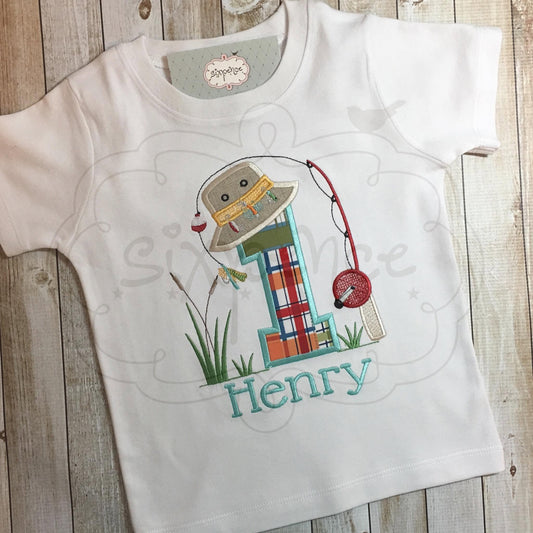 FISHING BIRTHDAY APPLIQUÉ SHIRT - PERSONALIZED CUSTOM DESIGN