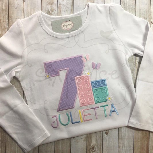 BUILDING BLOCKS BIRTHDAY APPLIQUÉ SHIRT - PERSONALIZED CUSTOM DESIGN