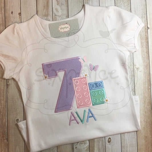 BUILDING BLOCKS BIRTHDAY APPLIQUÉ SHIRT - PERSONALIZED CUSTOM DESIGN