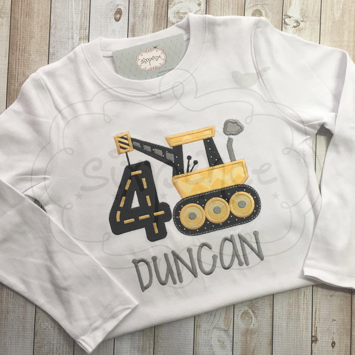 CONSTRUCTION CRANE BIRTHDAY APPLIQUÉ SHIRT - PERSONALIZED CUSTOM DESIGN