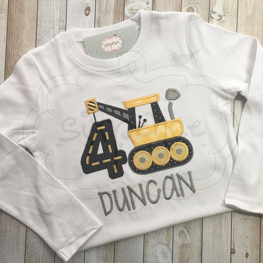 CONSTRUCTION CRANE BIRTHDAY APPLIQUÉ SHIRT - PERSONALIZED CUSTOM DESIGN