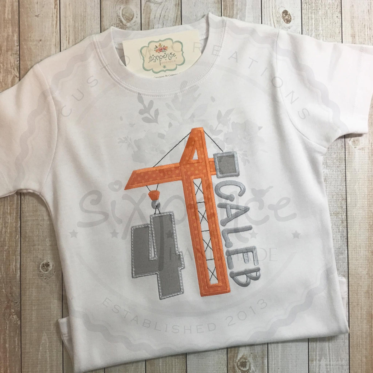CONSTRUCTION CRANE BIRTHDAY APPLIQUÉ SHIRT - PERSONALIZED CUSTOM DESIGN