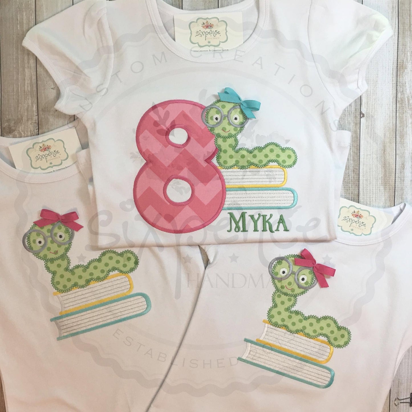 BOOKWORM BIRTHDAY APPLIQUÉ SHIRT - PERSONALIZED CUSTOM DESIGN