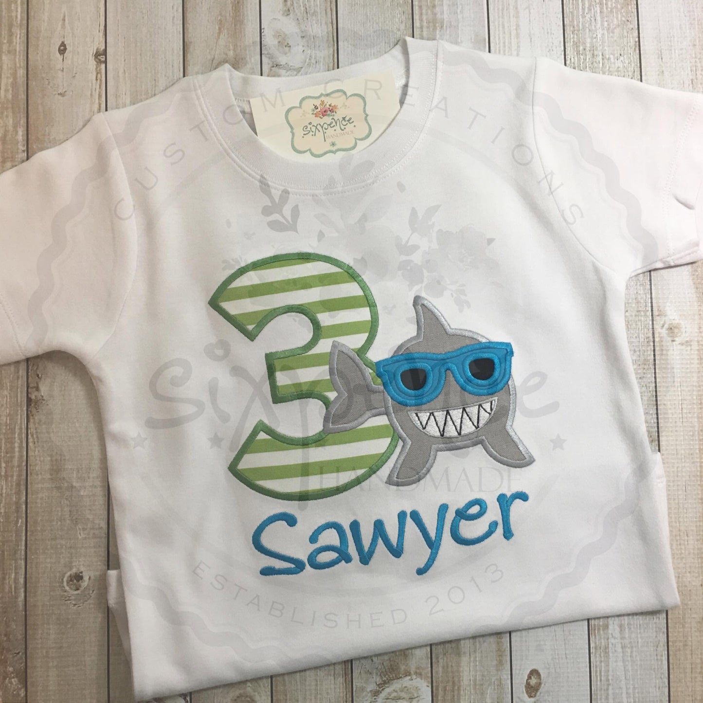 SHARK BIRTHDAY APPLIQUÉ SHIRT - PERSONALIZED CUSTOM DESIGN