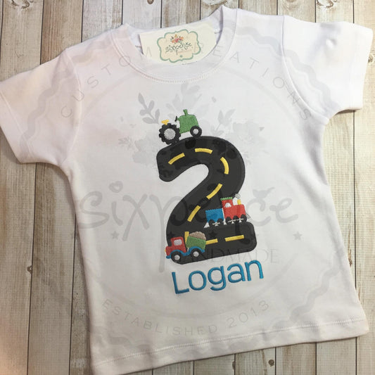 TRANSPORTATION BIRTHDAY APPLIQUÉ SHIRT - PERSONALIZED CUSTOM DESIGN