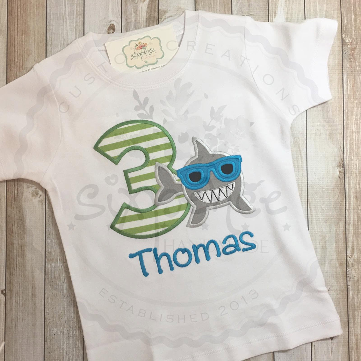 SHARK BIRTHDAY APPLIQUÉ SHIRT - PERSONALIZED CUSTOM DESIGN
