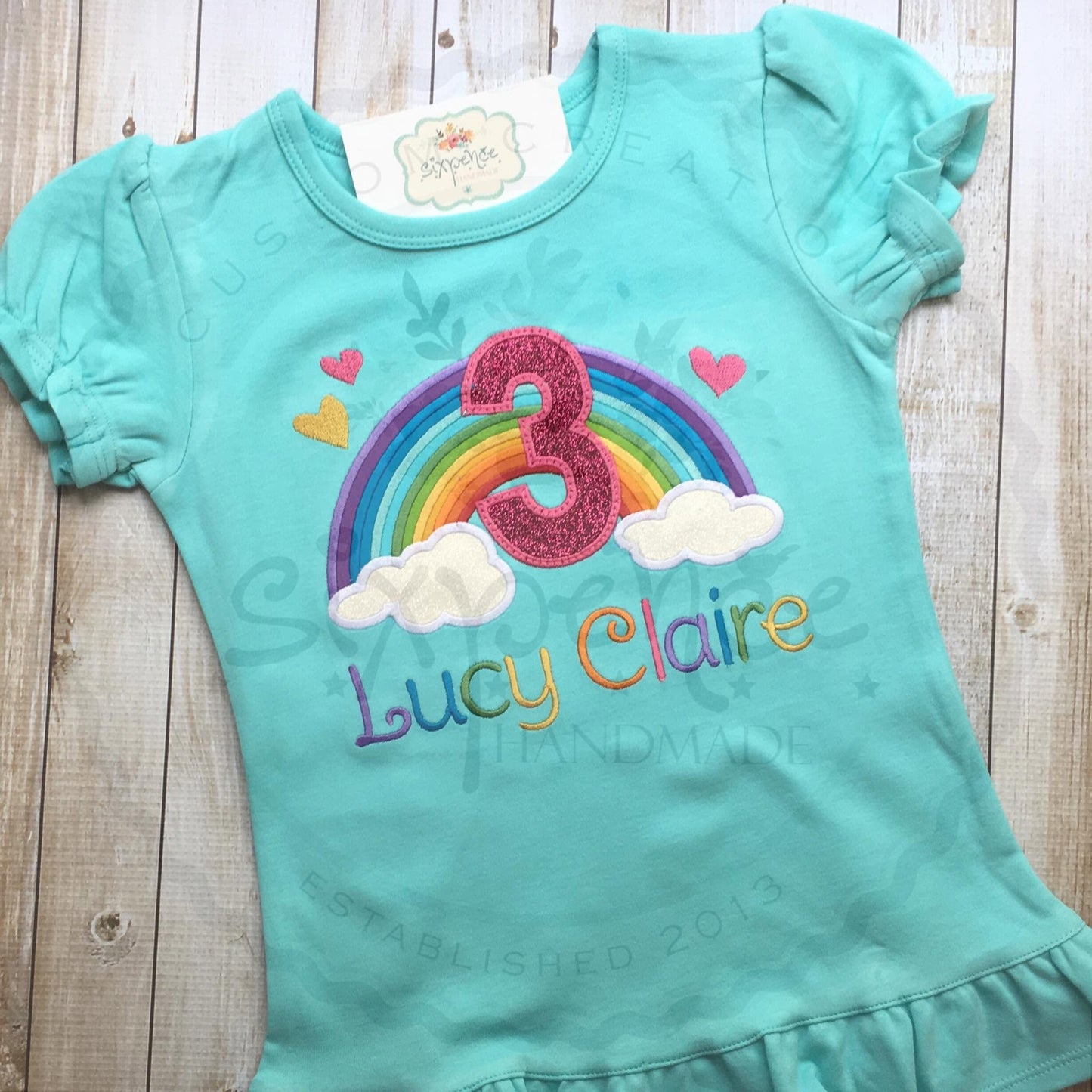 RAINBOW BIRTHDAY APPLIQUÉ SHIRT - PERSONALIZED CUSTOM DESIGN