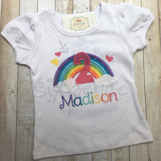 RAINBOW BIRTHDAY APPLIQUÉ SHIRT - PERSONALIZED CUSTOM DESIGN