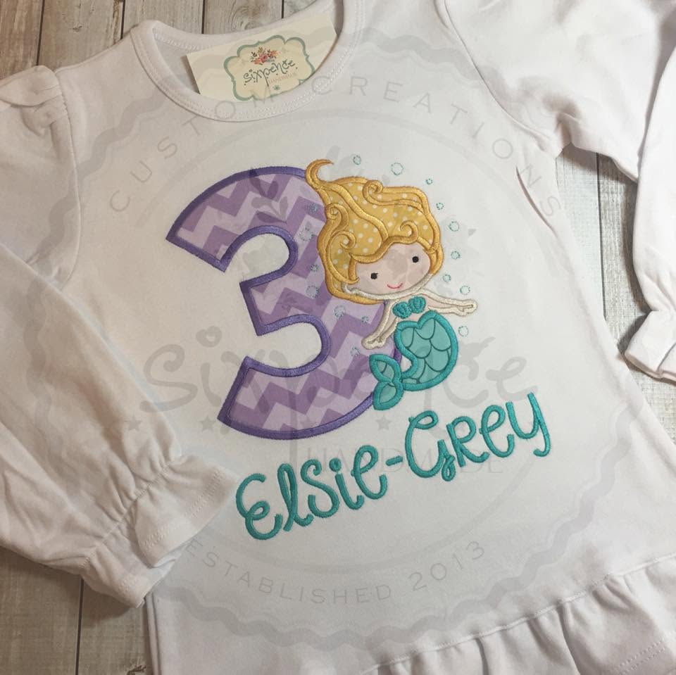MERMAID BIRTHDAY APPLIQUÉ SHIRT - PERSONALIZED CUSTOM DESIGN