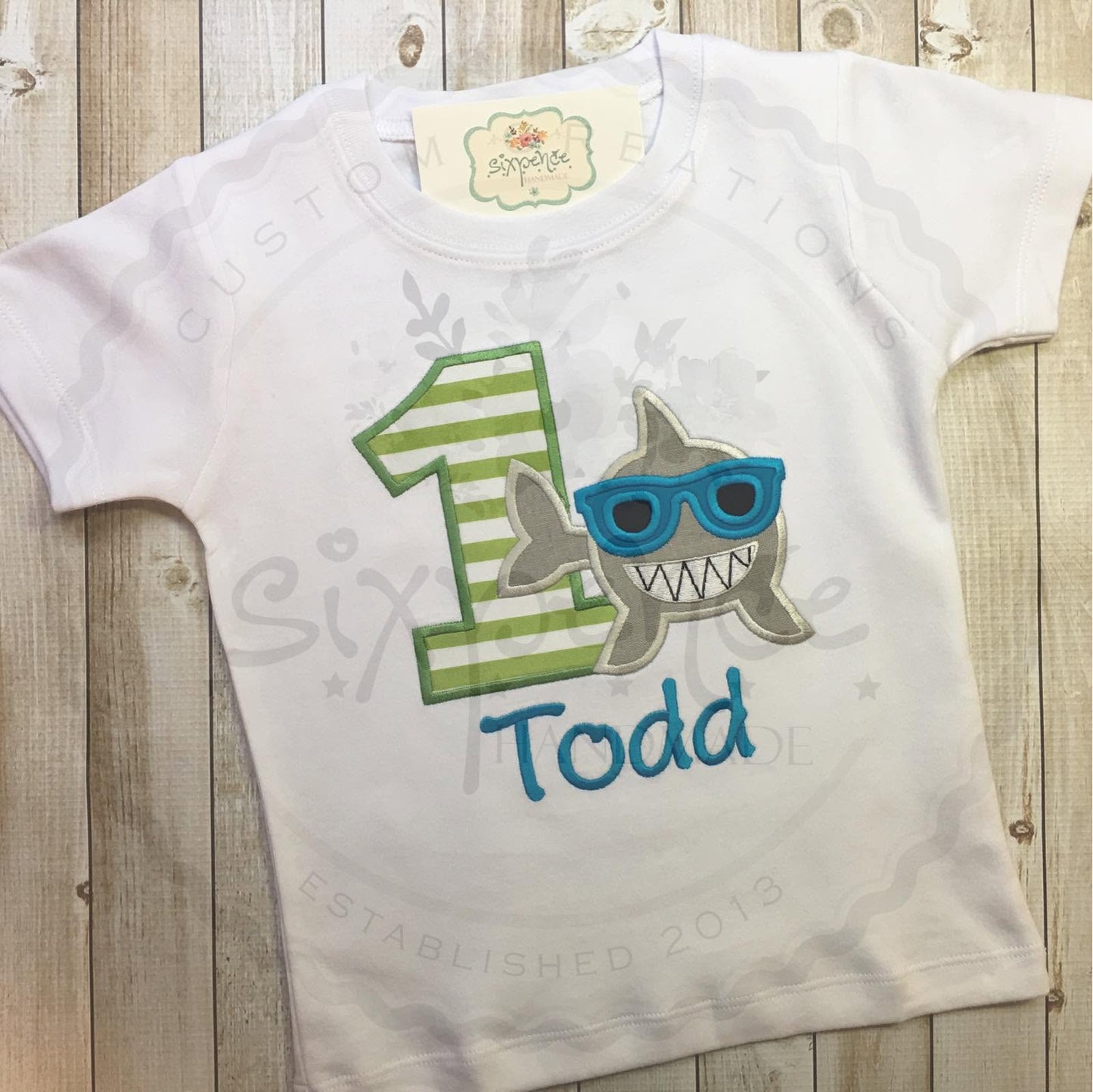 SHARK BIRTHDAY APPLIQUÉ SHIRT - PERSONALIZED CUSTOM DESIGN
