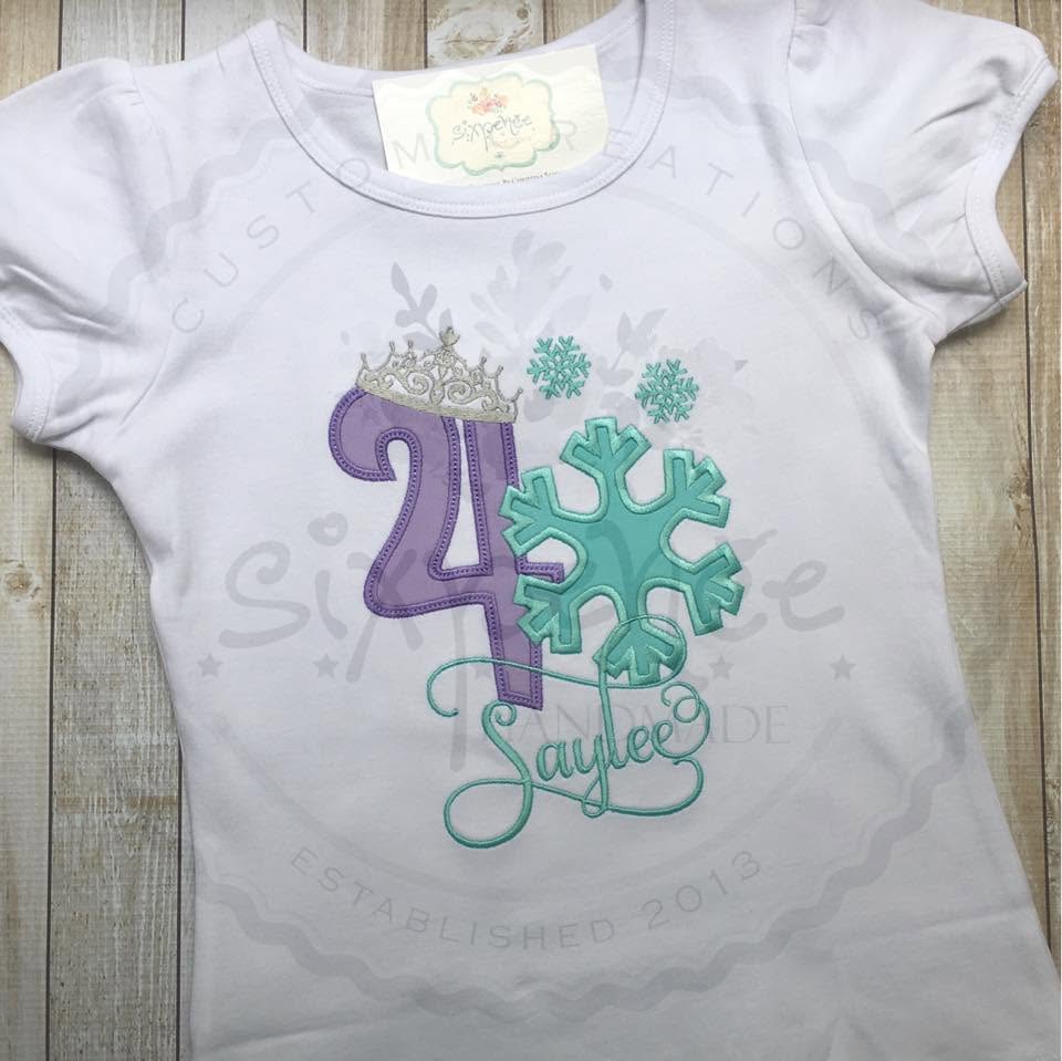 SNOW PRINCESS BIRTHDAY APPLIQUÉ SHIRT - PERSONALIZED CUSTOM DESIGN