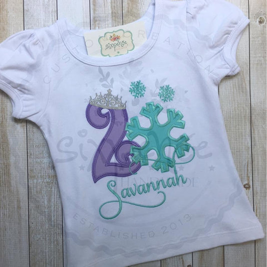 SNOW PRINCESS BIRTHDAY APPLIQUÉ SHIRT - PERSONALIZED CUSTOM DESIGN