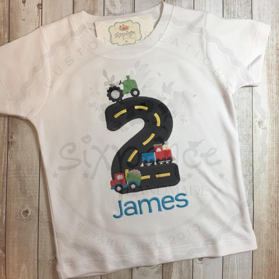 TRANSPORTATION BIRTHDAY APPLIQUÉ SHIRT - PERSONALIZED CUSTOM DESIGN