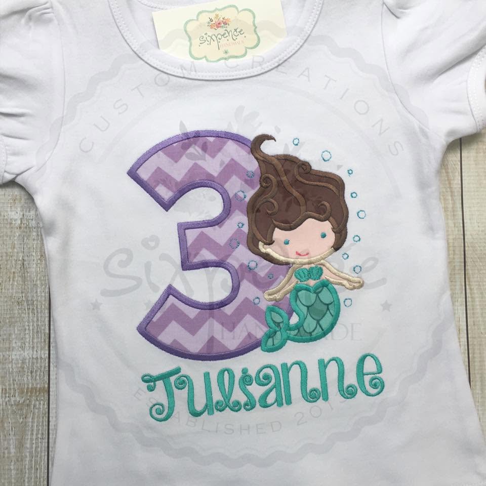 MERMAID BIRTHDAY APPLIQUÉ SHIRT - PERSONALIZED CUSTOM DESIGN