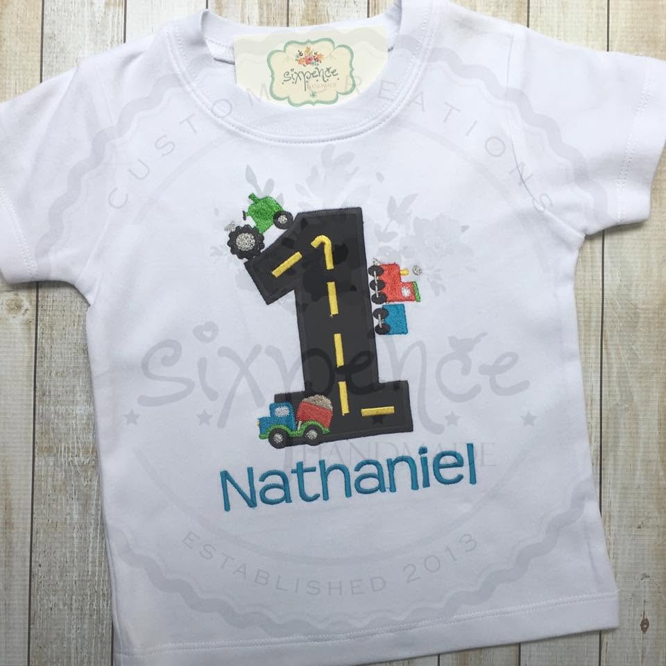 TRANSPORTATION BIRTHDAY APPLIQUÉ SHIRT - PERSONALIZED CUSTOM DESIGN