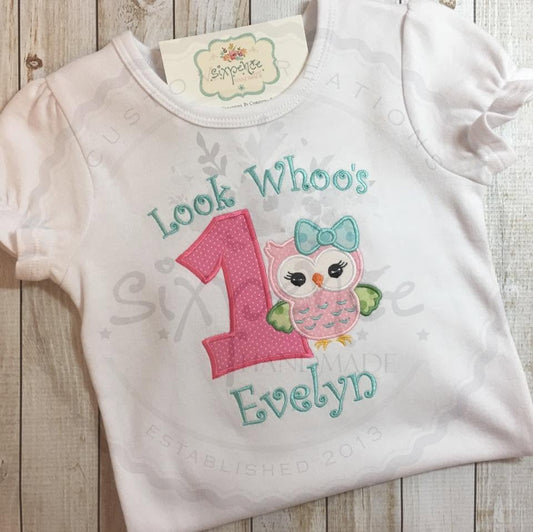 LOOK WHO'S ONE BIRTHDAY APPLIQUÉ SHIRT - PERSONALIZED CUSTOM DESIGN