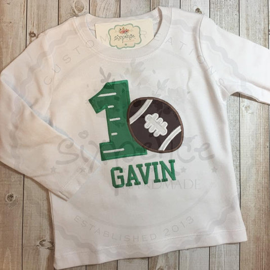 FOOTBALL BIRTHDAY APPLIQUÉ SHIRT - PERSONALIZED CUSTOM DESIGN