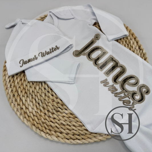 NAME APPLIQUÉ - CUSTOM INFANT GOWN OR SLEEPER