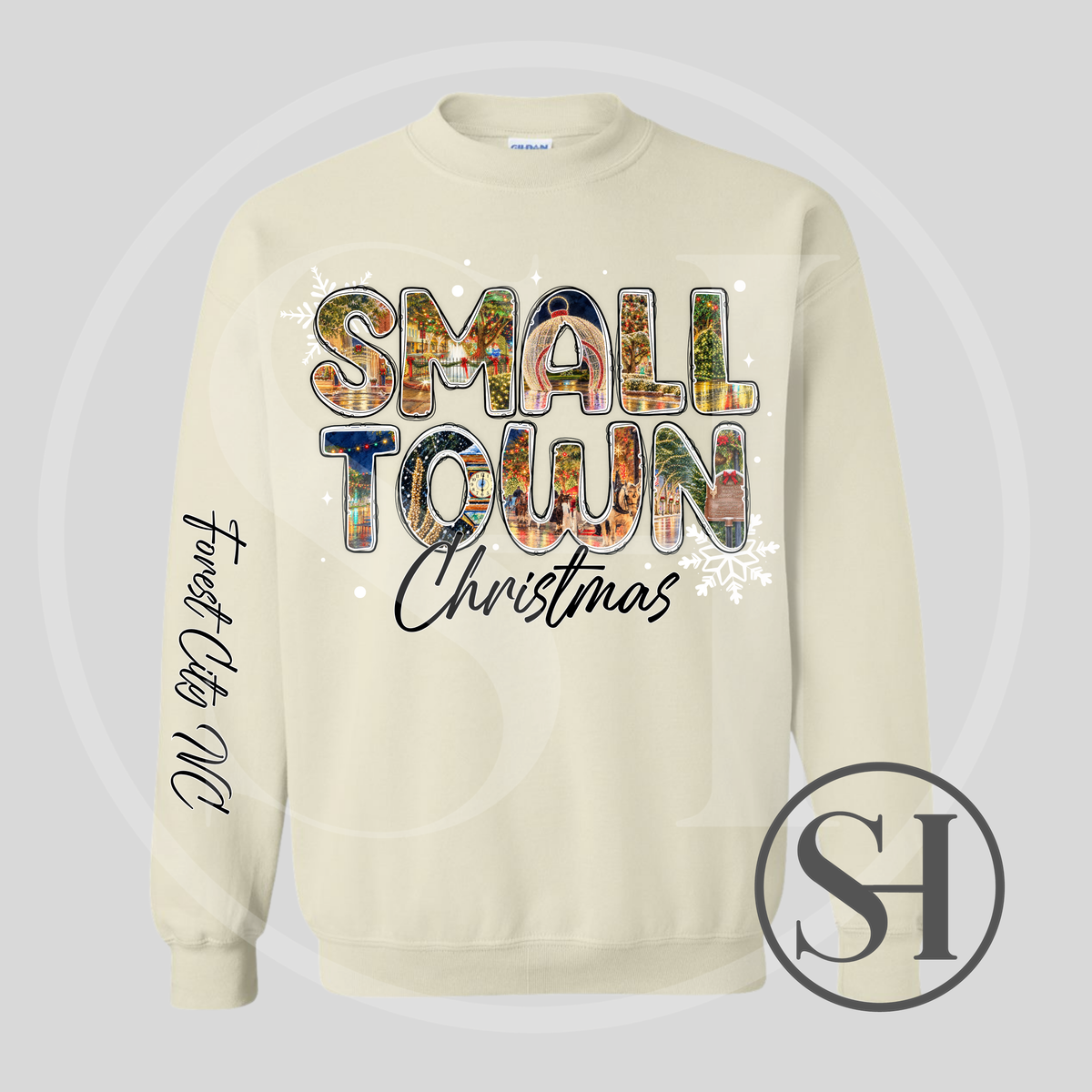 SMALL TOWN CHRISTMAS FOREST CITY, NC - CUSTOM PRINT SHIRT OF YOUR CHOICE
